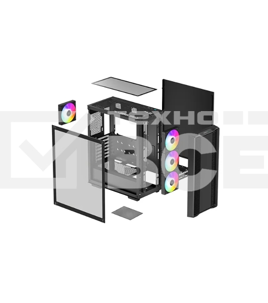 Компьютерный корпус Deepcool CC560 ARGB V2 без БП, боковое окно (закаленное стекло), 3x120мм ARGB LED вентилятор спереди и 1x120мм ARGB LED вентилятор сзади, черный, ATX