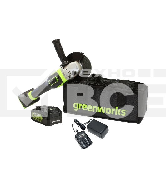 Угловая шлифовальная машина аккумуляторная GreenWorks GD24AGk4, 24V, бесщеточная, c 1хАКБ 4 А·ч и ЗУ в сумке (3200207UB)