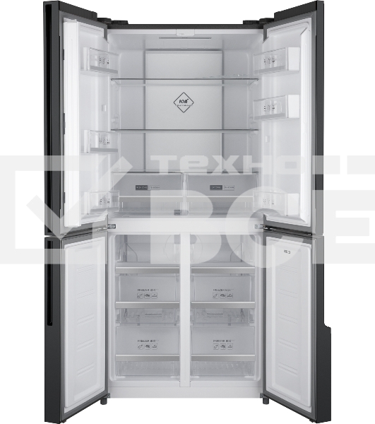 Холодильник Weissgauff WCD 450 INOX GLASS нержавеющая сталь трехкамерный side-by-side 286/141л морозилка снизу
