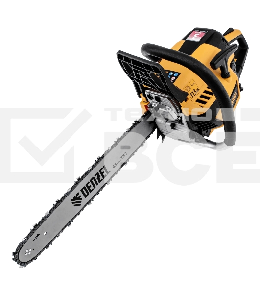 Пила цепная бензиновая Denzel DS-5218, шина 45 см, 52см3, 3 л.с., шаг 0,325, паз 1,5 мм, 72 зв
