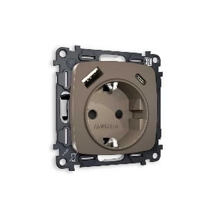Комплект механизма электрической розетки OMEGA Темная бронза матовый 2USB A+C 20W (быстрая зарядка) с/з QUANT (OP6400, VM160) MO640010