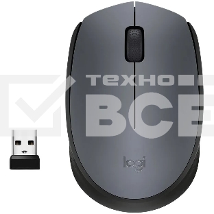 Мышь беспроводная Logitech M170 черный/темно-серый, 1000 dpi, радиоканал, USB, кнопки - 3