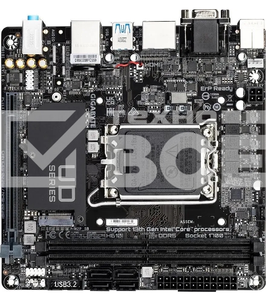 Материнская плата Gigabyte H610I, LGA 1700, Intel H610, 2xDDR5, 4xSATA, 1xM.2, 1xPCIe 4.0 x16, 1xHDMI, 1xVGA, 2xDP, 1x 1Gb LAN, 2xUSB-A 3.2 Gen 1, 4xUSB-A 2.0, 3x 3.5 мм, 7.1, Mini-ITX