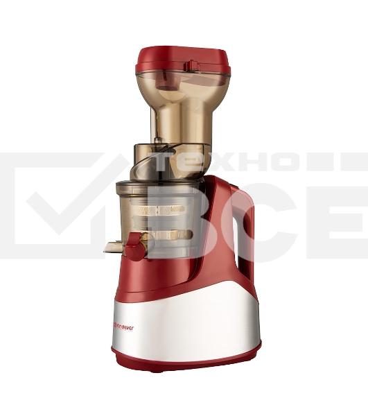 Соковыжималка шнекового типа Endever Sigma-102, красный/стальной, мощность 420 Вт, резервуар 1л, резервуар для мякоти 0,7 л, 2 шт./уп.