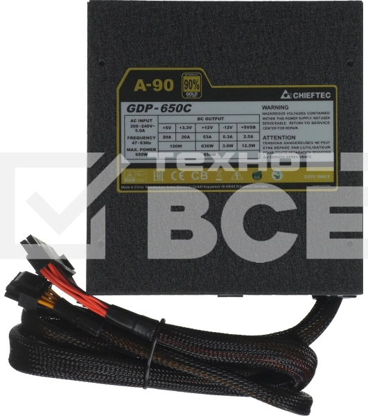 Блок питания Chieftec A-90 GDP-650C RTL, 650Вт, 140мм, модульный, черный