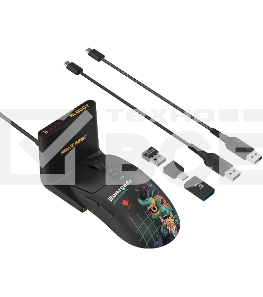 Мышь беспроводная/проводная A4Tech Bloody R72 Ultra Duo черный/рисунок, 20000 dpi, радиоканал, USB, кнопки - 7