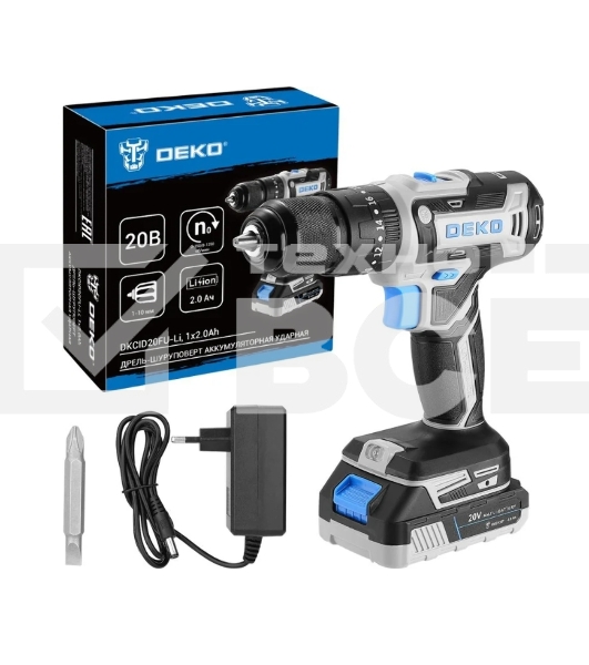 Дрель-шуруповерт аккумуляторная DEKO DKCID20FU-Li, 20В, 1 АКБ, Ударная