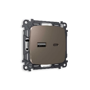 Комплект механизма розетки OMEGA Темная бронза матовый 2USB A+C 20W (быстрая зарядка) QUANT (OP6410, VM177) MO641010