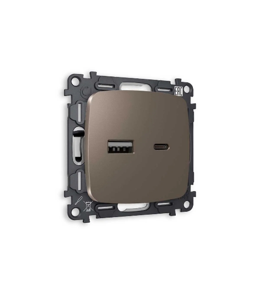 Комплект механизма розетки OMEGA Темная бронза матовый 2USB A+C 20W (быстрая зарядка) QUANT (OP6410, VM177) MO641010