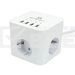 Сетевой фильтр Cablexpert Cube CUBE-3-U4-W-1.5, 3р, 10А, 4хUSB, 1.5м, ур.защиты 4+, белый, коробка, фото 1