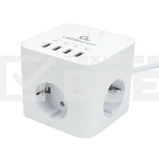 Сетевой фильтр Cablexpert Cube CUBE-3-U4-W-1.5, 3р, 10А, 4хUSB, 1.5м, ур.защиты 4+, белый, коробка