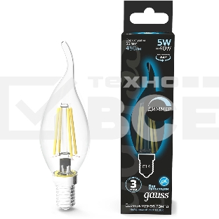 Лампа филам. Gauss Filament 5Вт цок.:E14 свеча 220B св.свеч.бел.нейт. (упак.:10шт) (104801205-D)