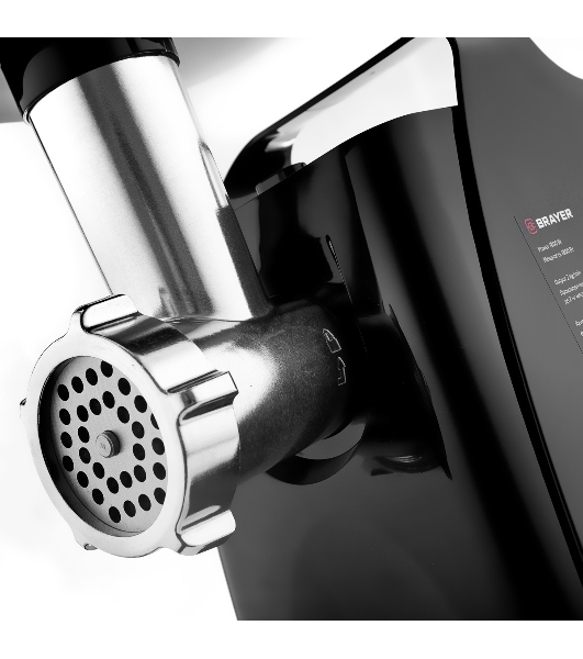 Мясорубка электрическая BRAYER BR1606 черный, 1800 Вт, 2.0 кг/мин, реверс, защита от перегрузки, насадки - 5