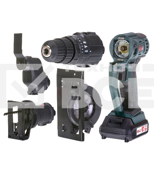 Профессиональный беспроводной мульти сет Klpro KLMS18-20 4в1 реноватор/уд шуруповерт/диск пила/лобзик (18В, Li-ion-2шт, 2.0А·ч,З/У, сумка + 20 аксес)