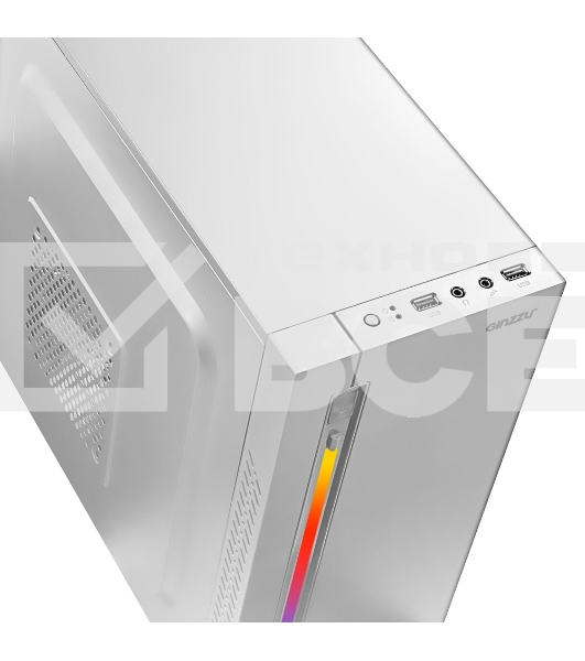 Компьютерный корпус MiniTower Ginzzu D380, RGB, mATX, 2xUSB2.0, белый,без БП, без вентиляторов