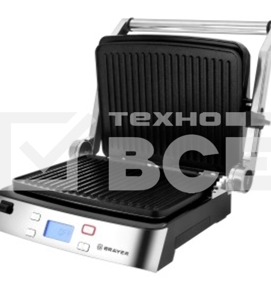 Электрический гриль-пресс BRAYER BR2006, 2000 Вт, съем.пласт, LCD-дисп, рифл.пласт 29*23см, темп 230