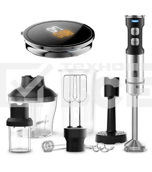 Блендер CENTEK CT-1367 (сталь) 1500Вт, 8в1, блендер/венчик/чоппер/кофе, ДИСПЛЕЙ 650мл стакан 800мл