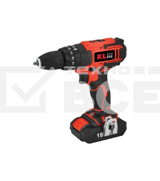 Шуруповерт ударный аккумуляторный KLECO KE18DM-20DB (18В, Li-ion-2шт, 2 А·ч, 30Нм, З/У, биты 32шт, сверла 9шт дерево/металл, кейс)