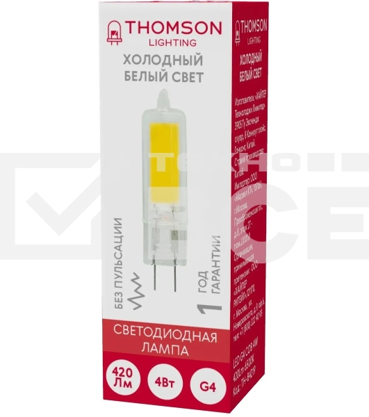 Лампа cветодиодная LED Thomson TH-B4219 G4, капсульная, 4Вт, 6500К, белый холодный, 1 шт.