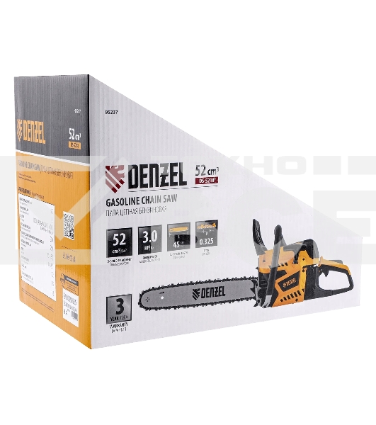 Пила цепная бензиновая Denzel DS-5218, шина 45 см, 52см3, 3 л.с., шаг 0,325, паз 1,5 мм, 72 зв