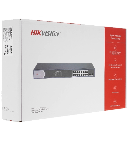 Коммутатор Hikvision DS-3E0518P-E/M, 16×1 Гбит/с PoE + 1×1 Гбит/с RJ45 + 1×1 Гбит/с SFP, неуправляемый