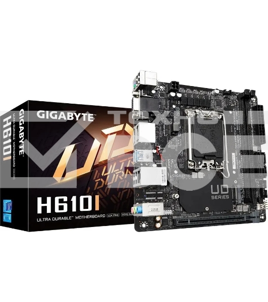 Материнская плата Gigabyte H610I, LGA 1700, Intel H610, 2xDDR5, 4xSATA, 1xM.2, 1xPCIe 4.0 x16, 1xHDMI, 1xVGA, 2xDP, 1x 1Gb LAN, 2xUSB-A 3.2 Gen 1, 4xUSB-A 2.0, 3x 3.5 мм, 7.1, Mini-ITX