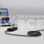 Кабель питания GCR евровилка угловая Schuko - С5, 3*0,75mm, 0.5m, текстиль, черно-белый, фото2