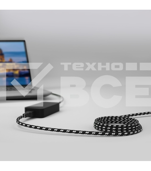 Кабель питания GCR евровилка угловая Schuko - С5, 3*0,75mm, 0.5m, текстиль, черно-белый