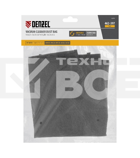 Мешок тканевый многоразовый для пылесосов Denzel RVC20, RVC30, LVC20, LVC30