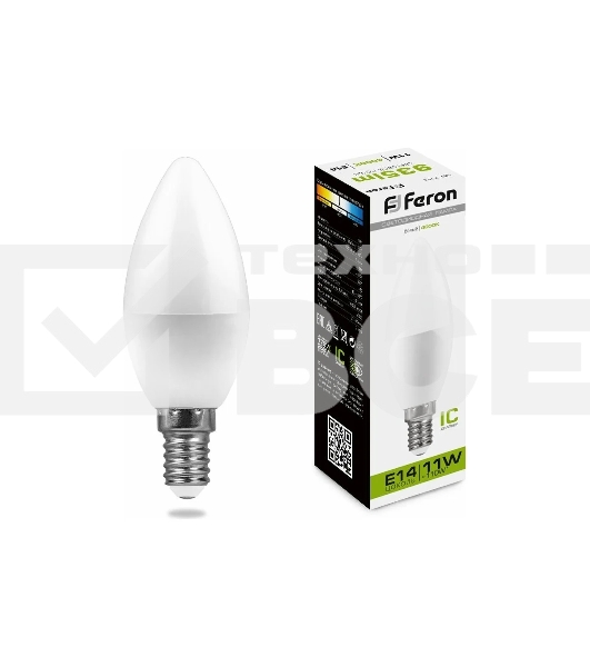 Лампа светодиодная FERON LB-770 (25942) 11W 230V E14 4000K свеча