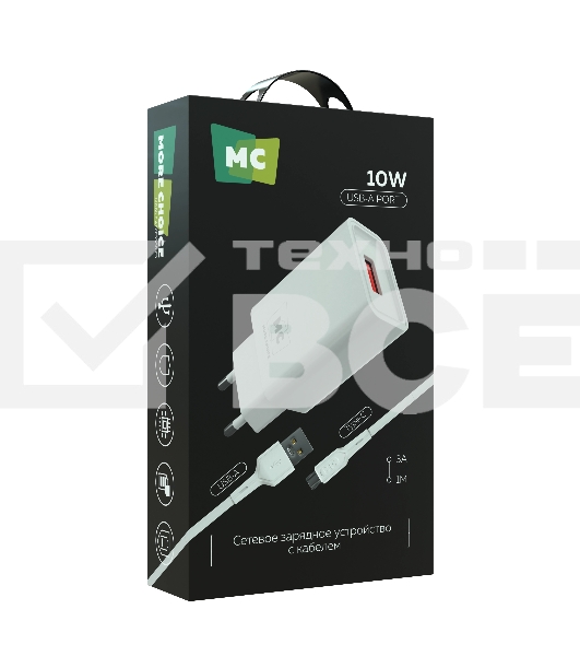 Сетевое зарядное устройство MORE CHOICE (4620202555731) NC07a СЗУ 1USB 2.0A для Type-C, белый