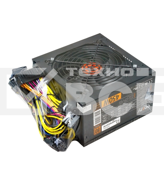 Блок  питания Ginzzu PB450 12CM 80 PLUS  black,APFC,20+4p,1 PCI-E(6+2), 4*SATA, 2*IDE, OEM