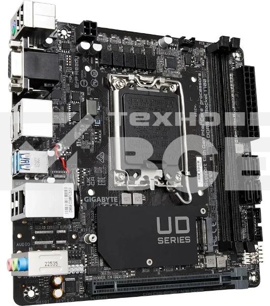 Материнская плата Gigabyte H610I, LGA 1700, Intel H610, 2xDDR5, 4xSATA, 1xM.2, 1xPCIe 4.0 x16, 1xHDMI, 1xVGA, 2xDP, 1x 1Gb LAN, 2xUSB-A 3.2 Gen 1, 4xUSB-A 2.0, 3x 3.5 мм, 7.1, Mini-ITX