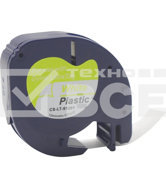 Картридж ленточный Cactus CS-LT-91201 черный шрифт, белый фон (12 мм, 4 м) для Dymo Letra Tag LT-100H