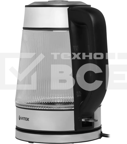 Чайник электрический Vitek VT-7017, 1.8л, 2200Вт, прозрачный, корпус: стекло