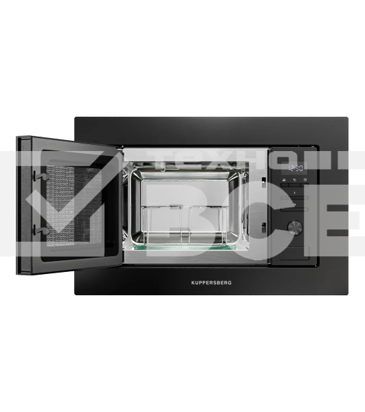 Встраиваемая микроволновая печь Kuppersberg HMW 621 B, объем 20 л, мощность 800 Вт, 5 уровней мощности, гриль, 8 автоматических программ, размораживание, кнопочное управление/утапливаемый поворотный переключатель, черный