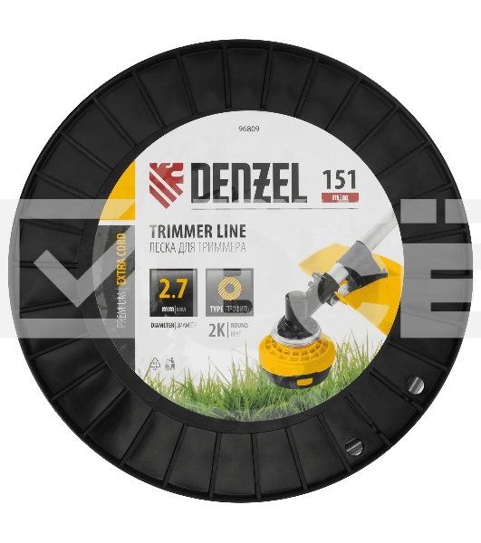 Леска для триммера Denzel EXTRA CORD двухкомпонентная круглая, 2,7 мм х 151 м, на DIN катушке