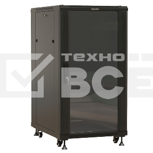 Шкаф Hyperline TTBR-2261-AS-RAL9004 Шкаф напольный 22U 1166x600х1000 мм (ВхШхГ), передняя стеклянная дверь со стальными перфорированными боковинами, задняя дверь сплошная, ручка с замком, цвет черный (RAL 9004) (разобранный) 