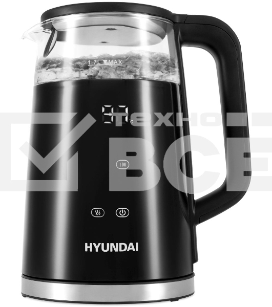 Чайник электрический Hyundai HYK-G6404 1.7л. 2200Вт черный/серебристый (корпус: стекло)