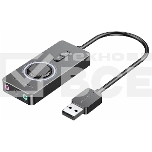 Внешняя звуковая карта Vention USB c регулятором громкости Черная