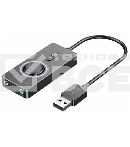 Внешняя звуковая карта Vention USB c регулятором громкости Черная