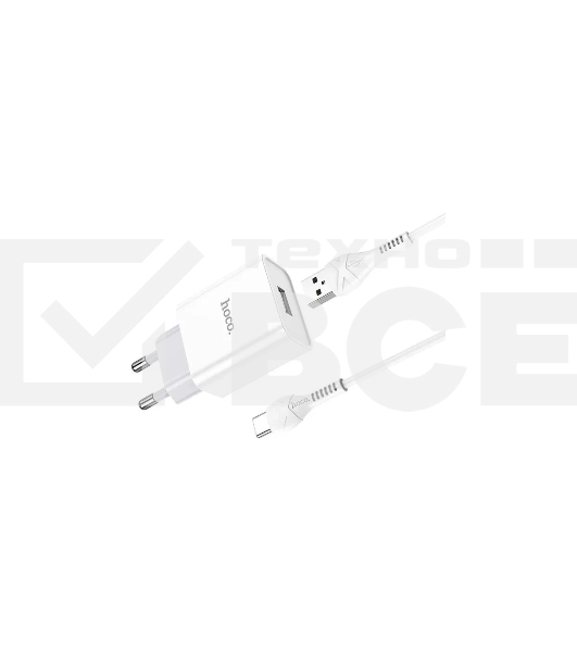 Блок питания (сетевой адаптер) HOCO C81A Asombroso single 1xUSB с кабелем Type-C, 2.1A, 10W, белый