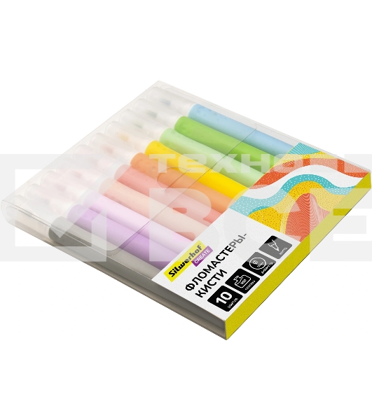 Фломастеры Silwerhof Create 13мм 146мм кисть, вентилируемый колпачок, 10 цветов, пакет с европодвесом