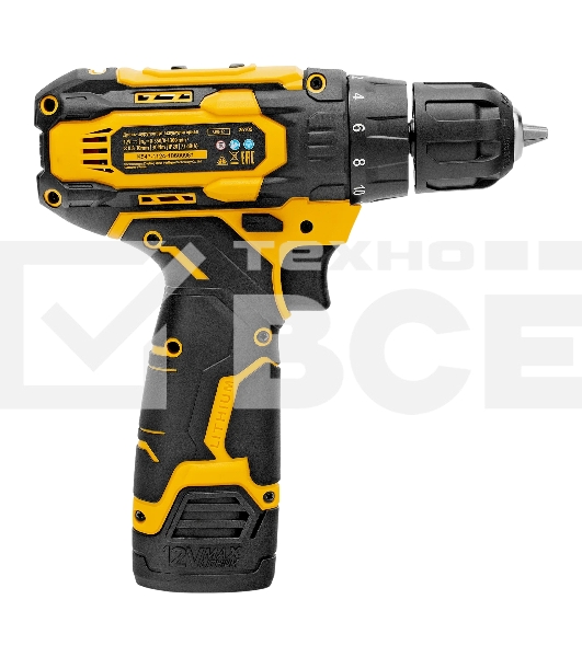 Дрель-шуруповерт Denzel CDQ-12, Аккумуляторная, 12В, 2 АКБ, Кейс