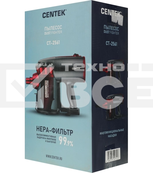 Пылесос вертикальный Centek CT-2561 красный/черный, питание от сети, 150 Вт, уборка сухая, пылесборник 0.5 л