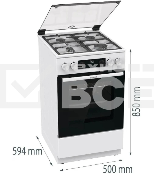 Плита Газовая Gorenje GGI5C22WF, газовая духовка, стеклянная крышка, чугун, белый