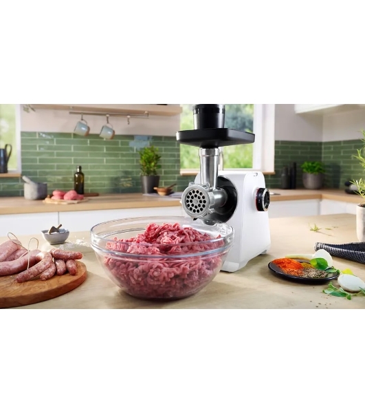 Мясорубка электрическая Bosch MFWS607W белый, 2100 Вт, 3.5 кг/мин, реверс, насадки - 4