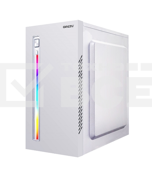 Компьютерный корпус MiniTower Ginzzu D380, RGB, mATX, 2xUSB2.0, белый,без БП, без вентиляторов