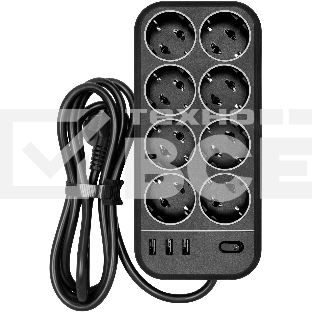 Сетевой фильтр Powercom SP-08 USB03AB 3,0 m 3.0м (8 розеток) черный (коробка)