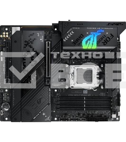 Материнская плата ASUS ROG STRIX X870-F GAMING WIFI, AM5, AMD X870, 4xDDR5, 2xSATA, 4xM.2, 1xPCI-E 5.0 x16, 1xPCI-E 4.0 x4, 1xHDMI, 1xDP, 2xUSB-C USB4, 1xUSB-C 10Gbps, 5xUSB-A 10Gbps, 4xUSB-A 5Gbps, 1x 2.5Gb LAN, 2x3.5 мм, 7.1, ATX